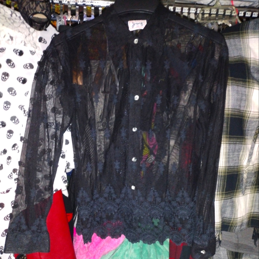 Black See-Through Lace Button-Up Blouse❗Last Chance To Buy‼️